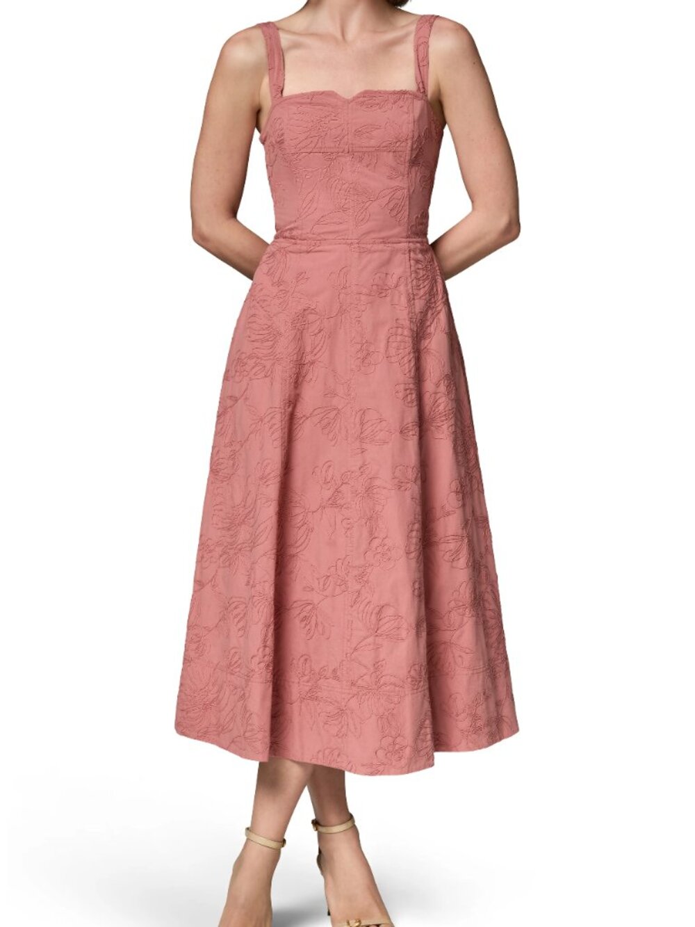Embroidered Sleeveless Midi Dress - Donna Karan - Desert Clay